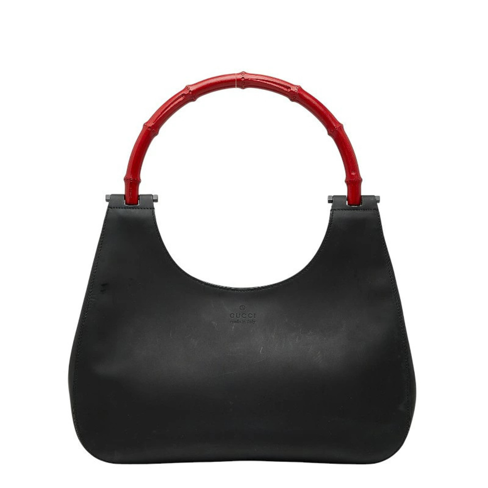 Gucci Bamboo Shoulder Bag Black Red Leather